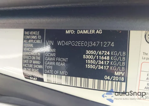2018 Mercedes-Benz Metris from USA, damaged, VIN WD4PG2EE0J3471274